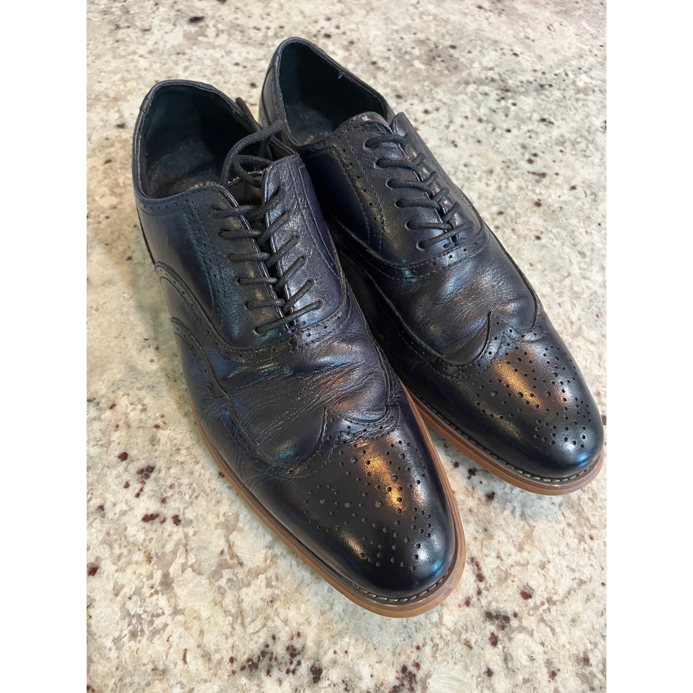 Stacy Adams Mens Navy Blue Leather Wingtip Oxford Dress Shoes 25064-401 Size 9M